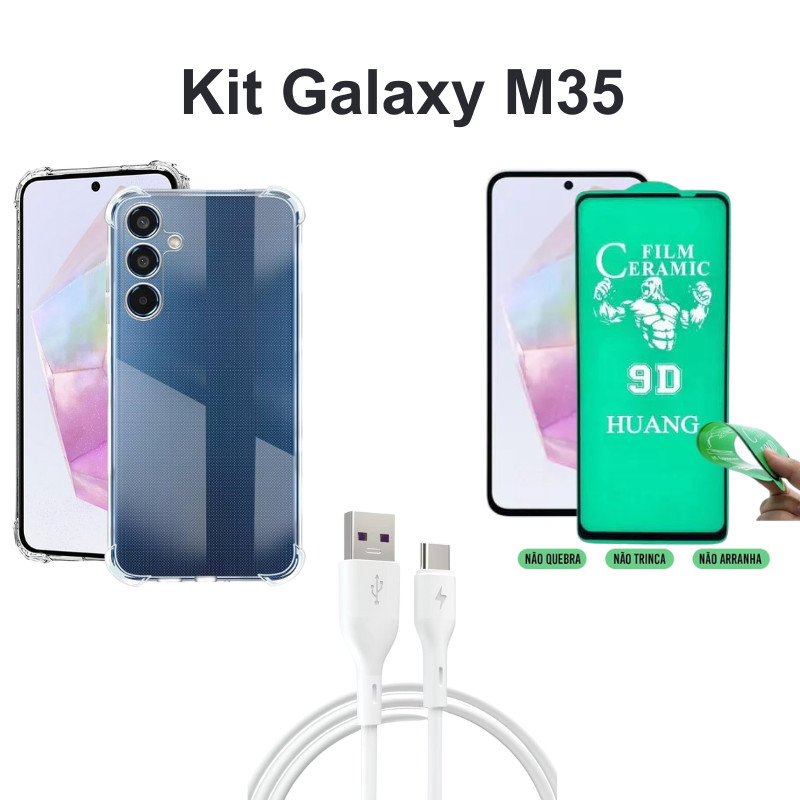 Kit Capinha Transparente + Película de Cerâmica + Cabo USB Tipo C para Samsung G