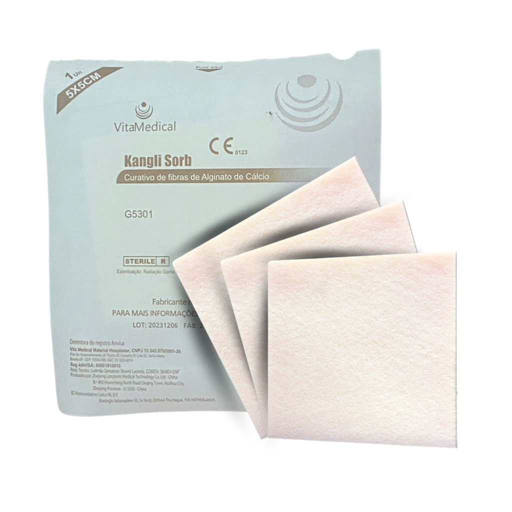Kit 3 Curativo De Fibra de Alginato De Cálcio 5x5 Para Escaras Úlceras De Pressão