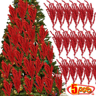 Produtos De Decoração De Natal-5/1 Pcs Ramo De Baga Vermelha Hastes De Azevinho Vermelho Artificial-Decorações De Árvore