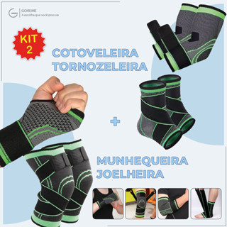 Kit 2 Tornozeleira e Cotoveleira Ortopedica Compressão Estabilizadora Elastica p/ Esportes
