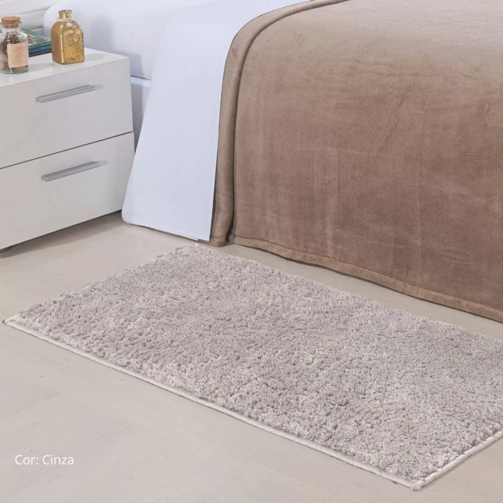 Tapete Passadeira Beira de Cama Antiderrapante 50cm x 100cm Shaggy Felpuda Classic Cinza Oasis