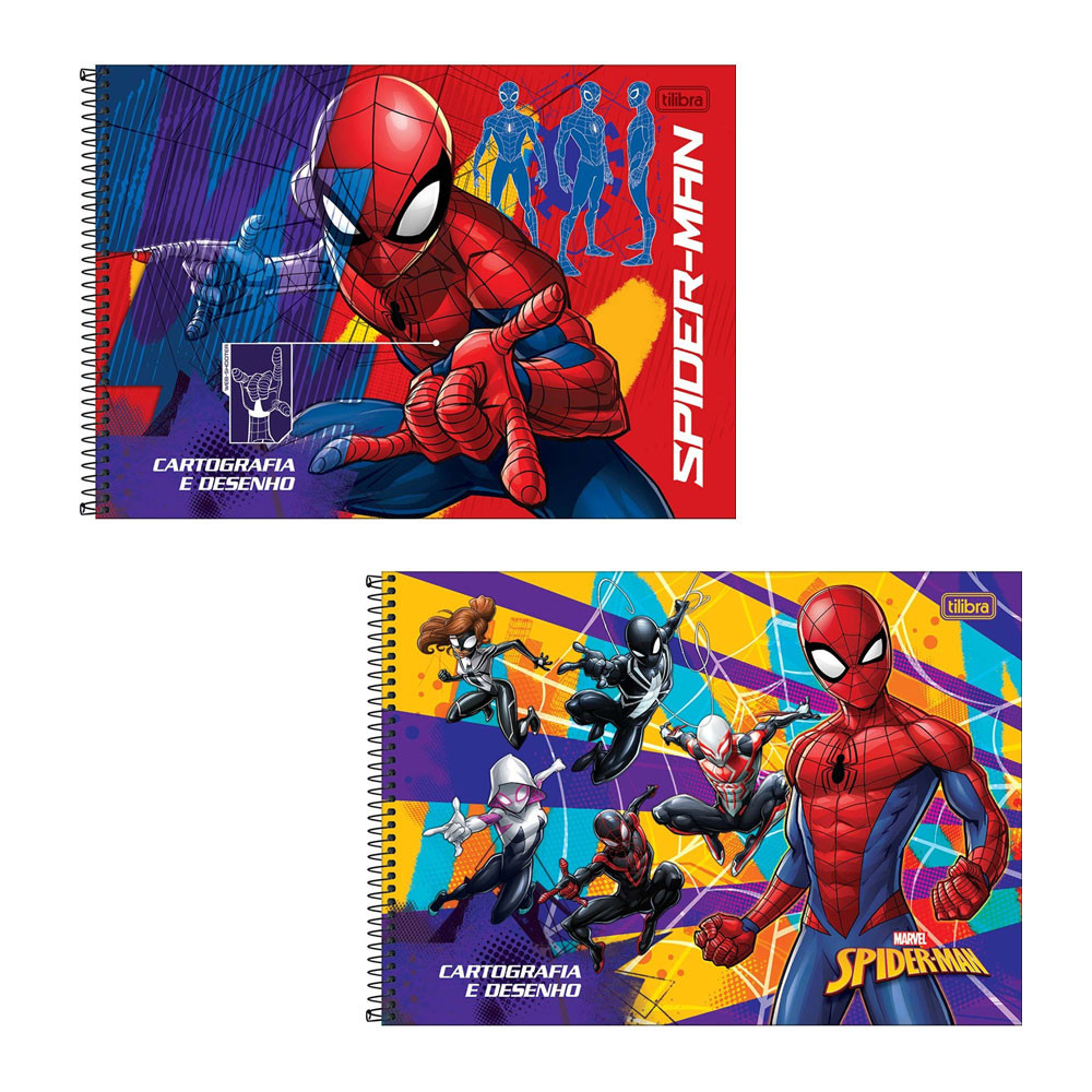 Caderno espiral capa dura cartografia 80 folhas Homem-Aranha Tilibra