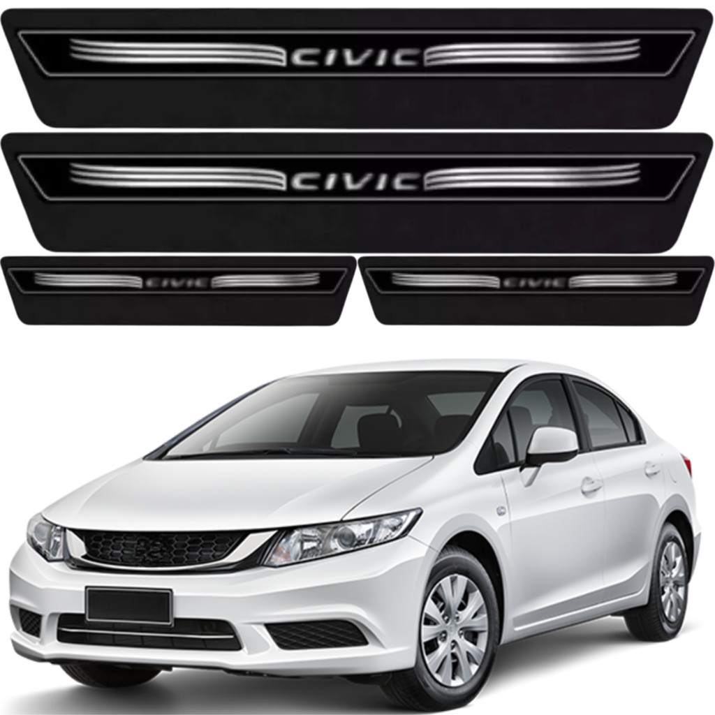 Soleiras Adesiva Proteção Para Civic 2013 2014 2015 16 17 19 20 21 22 23 24 25 Kit Com 8 Pçs
