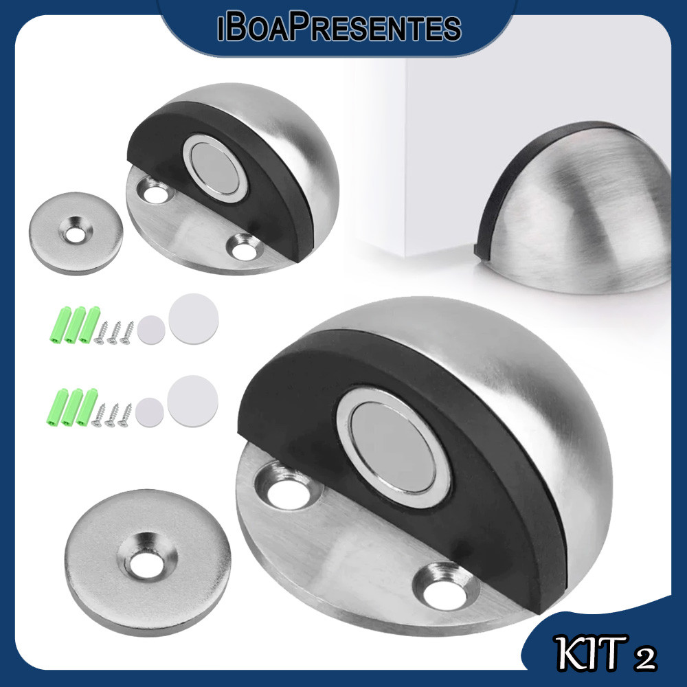 Kit 2 Limitador De Parada De Porta Anticolisão Magnético De Aço Inoxidável Sem Punção