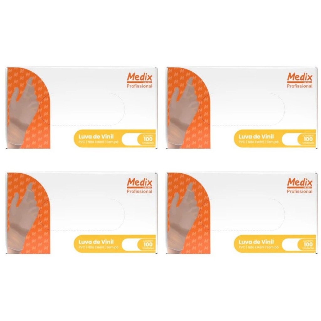Luva Vinil Sem Pó Medix - Kit com 4 Caixas Tamanho P;M;G em Oferta na Shopee