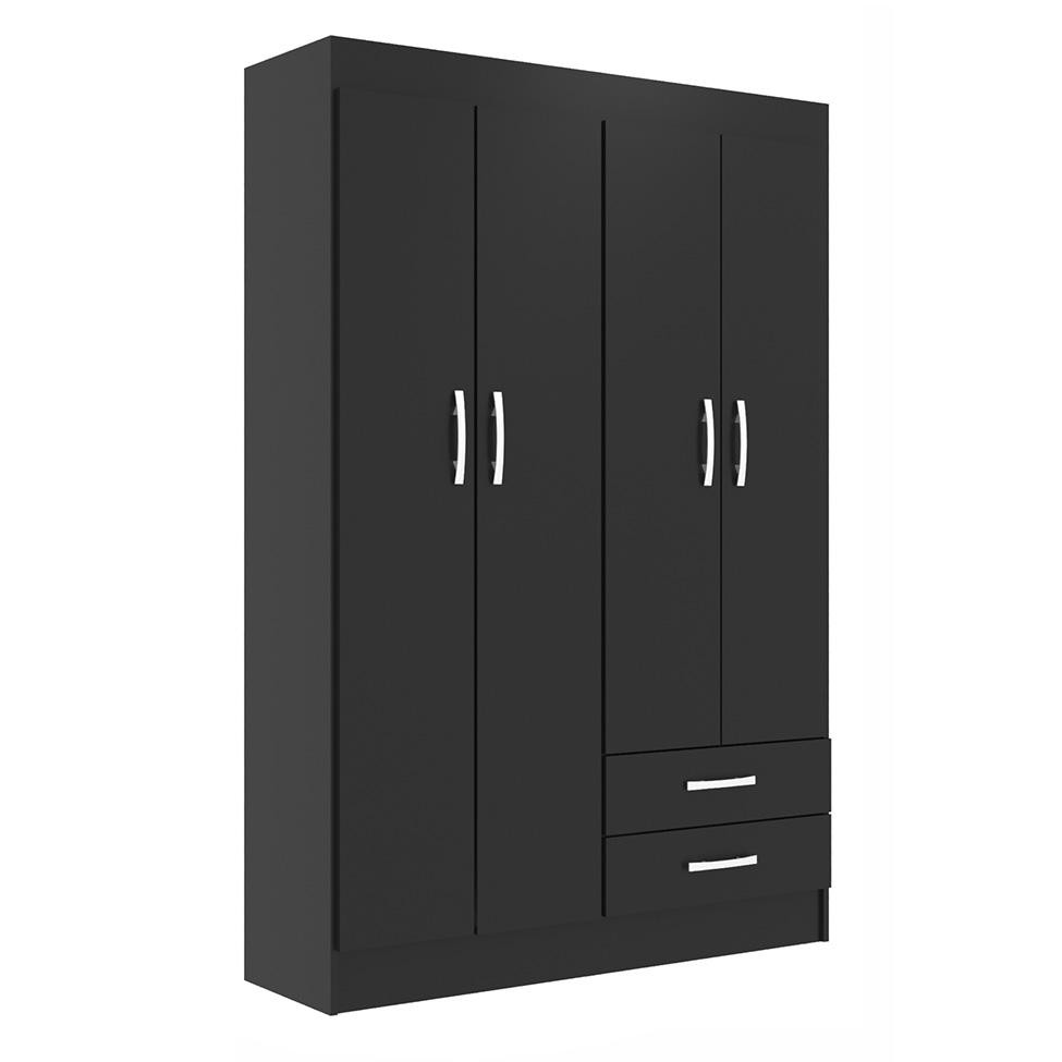 Guarda-Roupa Solteiro Atalaia 4 PT 2 GV Preto - Home & Living