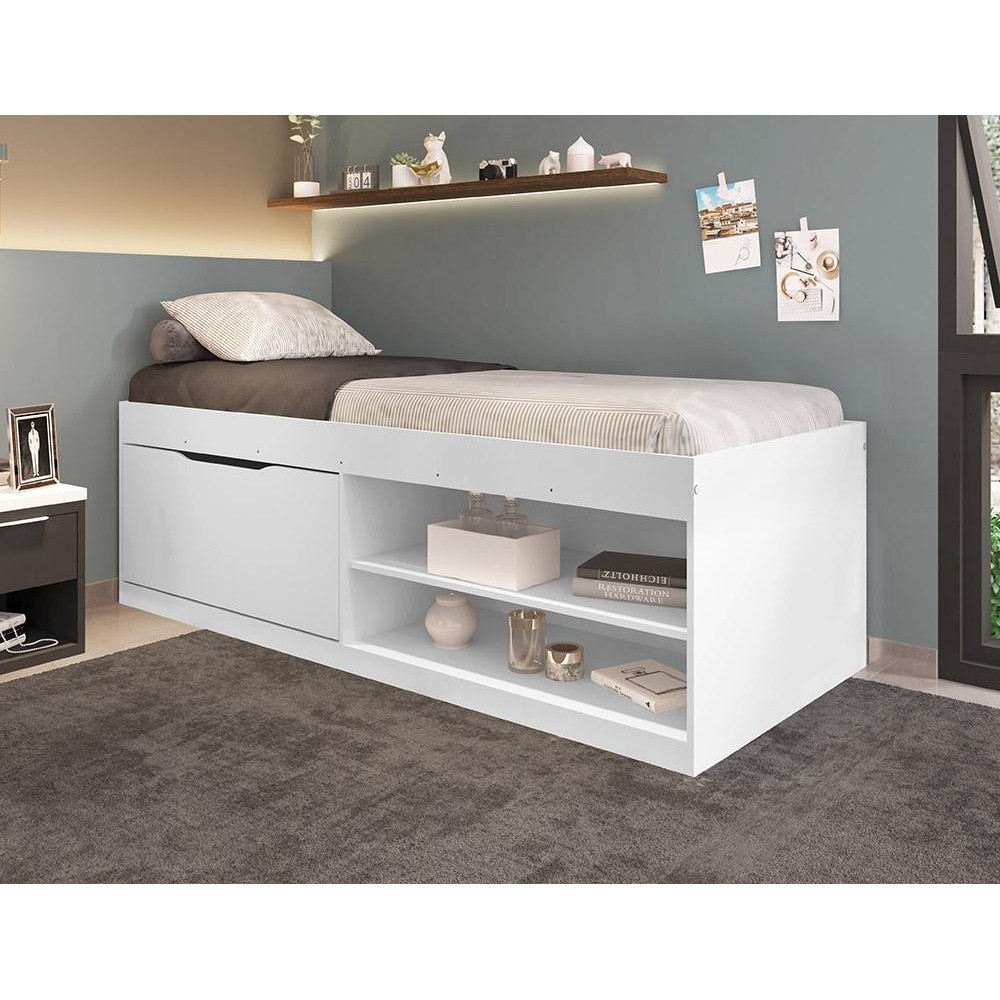 Cama com Sapateira Solteiro Vanessa 0,88 Branco - Framar Móveis em Oferta na Shopee