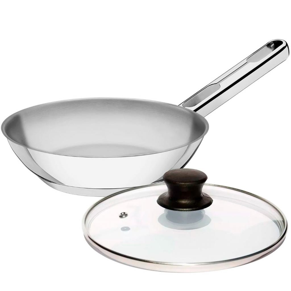 Frigideira com Tampa de Vidro 24cm Tramontina Allegra em Aço Inox e Indução 2,1L em Oferta na Shopee