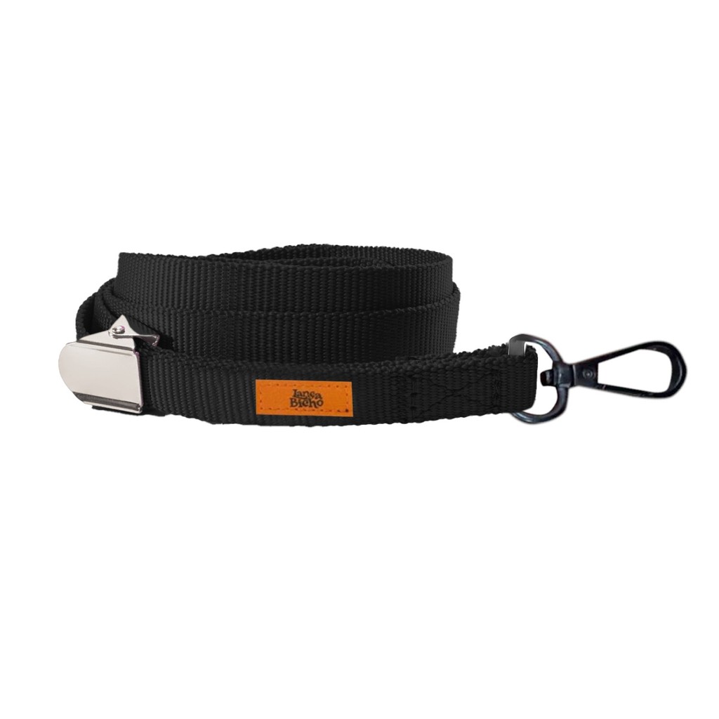 Guia Nylon Pet Preta 50cm Lança Bicho