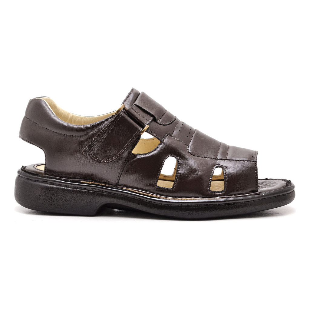 Sandália Masculina Couro Pelica Papete Ortopédica Antistress Anatômica Conforto