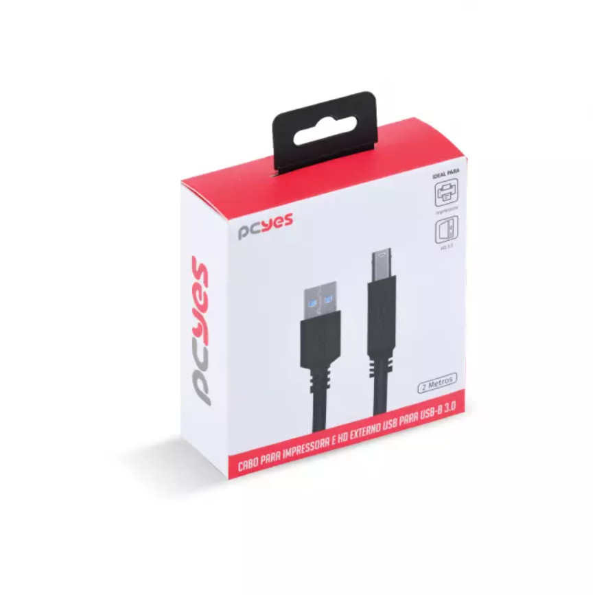 Cabo para Impressora e HD Externo USB A 3.0 Para USB-B B 3.0 - 2 Metros Pcyes