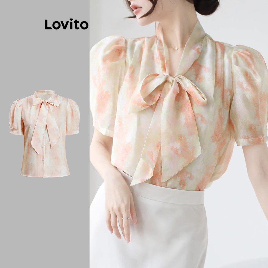 Lovito Blusa Boho com estampa Floral e laço franzido para mulheres L120ED322 - Women Clothes