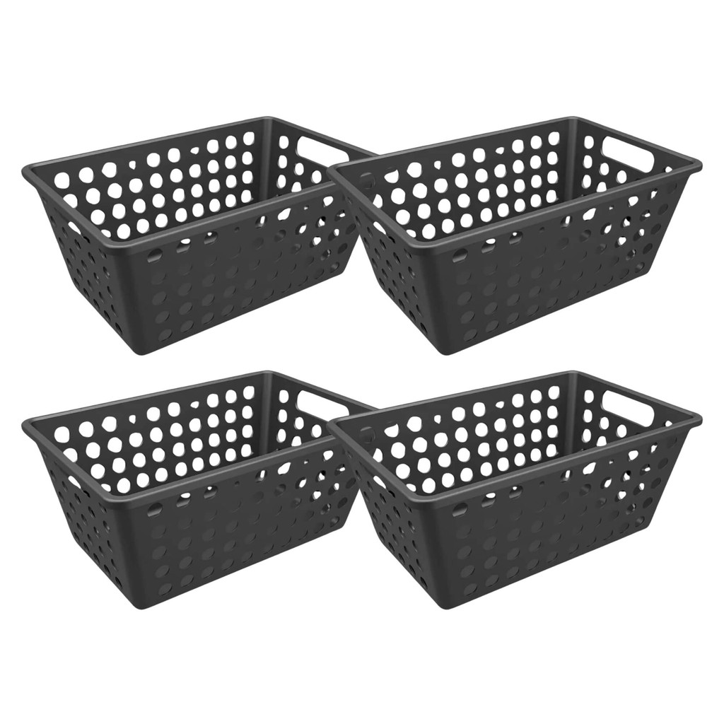 Kit com 4 Cestas One Grande 28,8x19,1x12,3cm Preto Coza Brinox em Oferta na Shopee