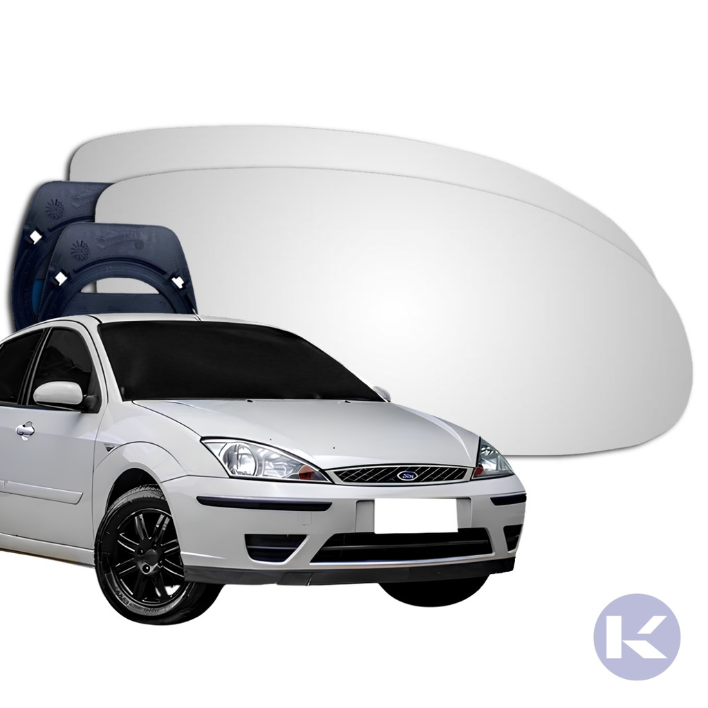 Lente Espelho Retrovisor Convexo Metalizado Com Base Focus 2001 a 2008