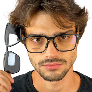 Armação De Óculos Masculino  Com Clipon 2 Em 1 Leve Novidade Haste Madeira  CM282 em Oferta na Shopee