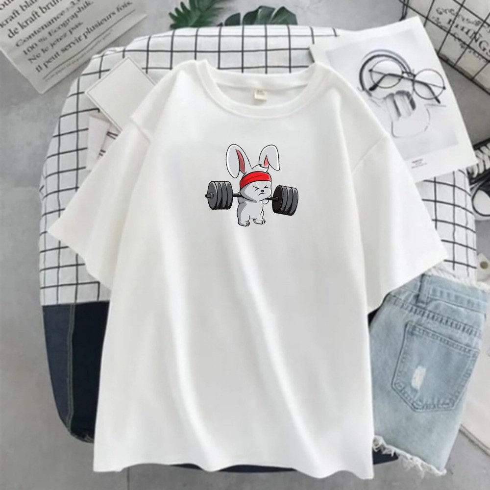 Camiseta Academia Coelho Treino Camisa Academia Algodão Masculina e Feminina Casual Básico