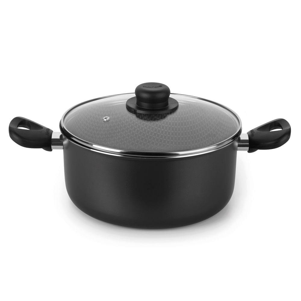 Caçarola Antiaderente Ultra em Alumínio com Tampa de Vidro Preta Gourmet Multiflon 20cm - Home & Living