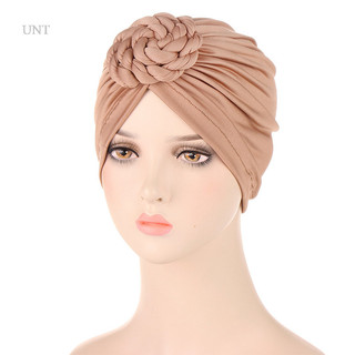 UNT Mulheres Turbante Algodão Top Nó Flor Decoração Headwrap Muçulmano Senhoras Capa De Cabelo Gorro Cabeça Desgaste Cha em Oferta na Shopee