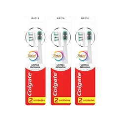 Kit 3 Escova Dental Colgate Total Limpeza Espumosa Suave 2 unidades
