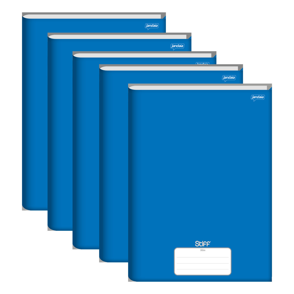 Caderno Brochura Universitário Capa Dura 80 Folhas Stiff Azul Slim - Pacote Com 5 Unidades