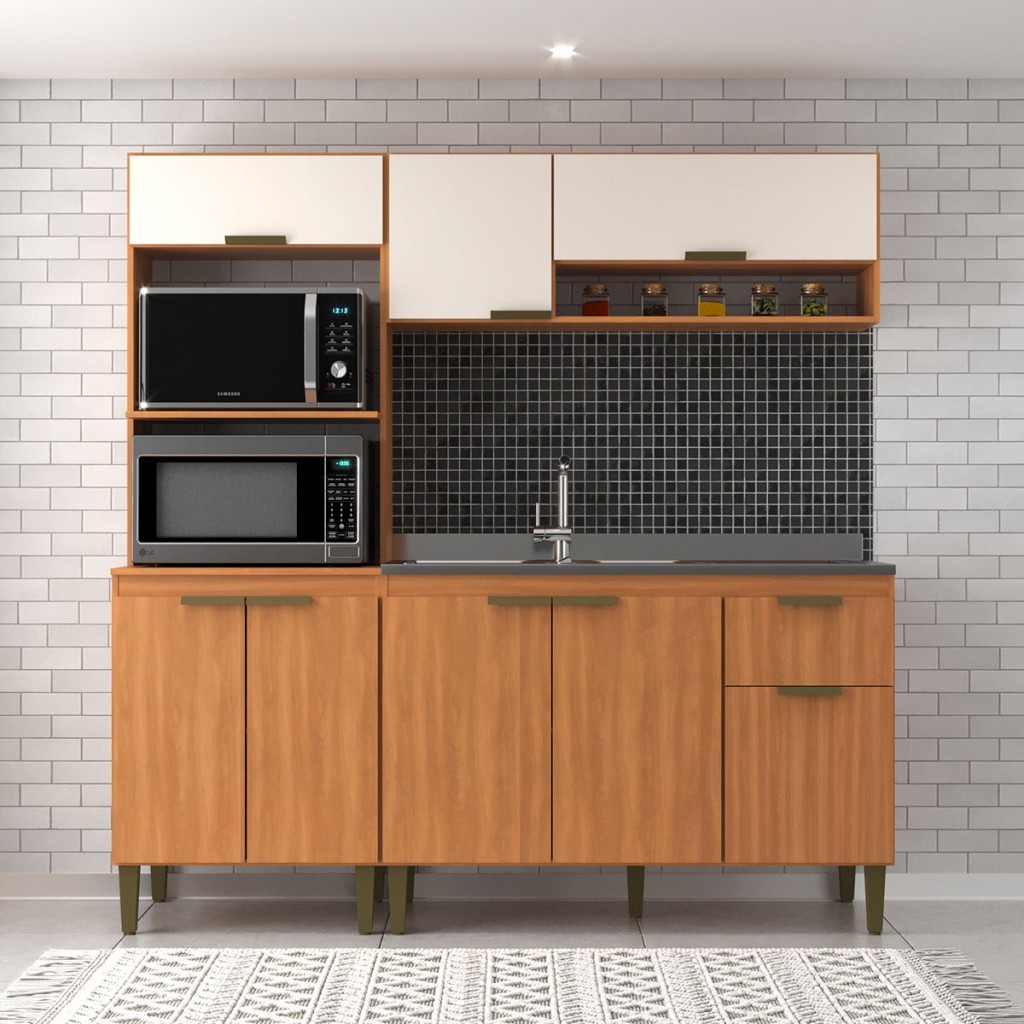 Cozinha Compacta Alana 8 Portas 1 Gaveta Freijó/Off White - Jcarvalho em Oferta na Shopee