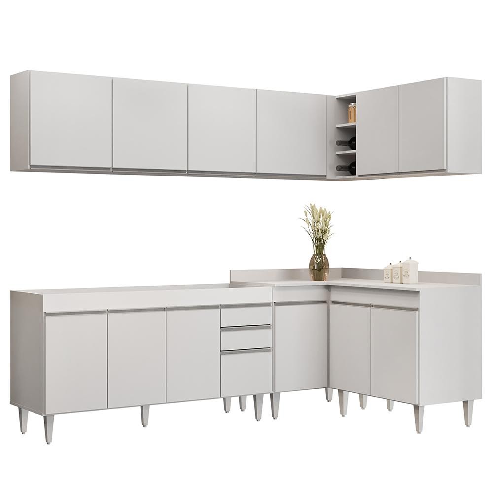 Armário de Cozinha Modulado de Canto 6 Peças CP31 Balcão sem Tampo Branco - Lumil em Oferta na Shopee