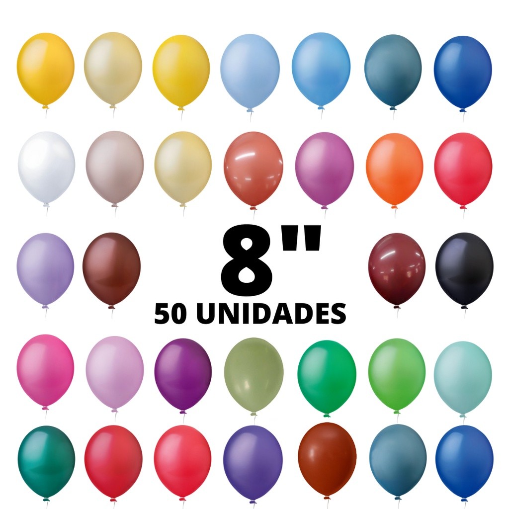 Balão Bexiga Látex Liso 8 Polegadas 50 Unidades - Formato Redondo