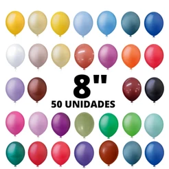 Balão Bexiga Látex Liso 8 Polegadas 50 Unidades - Formato Redondo