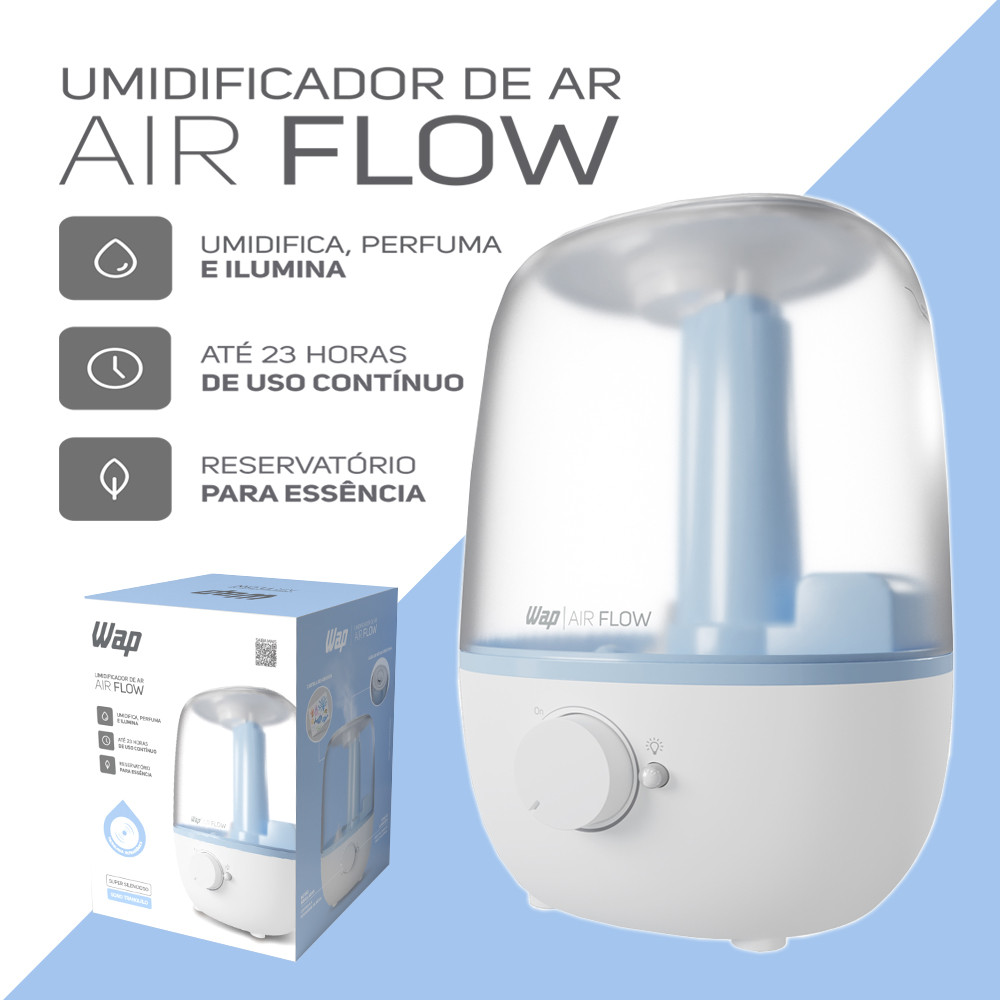 Umidificador de Ar Pequeno 2,3L 3x1 com Luminária e Aromatizador de Ambientes WAP AIR FLOW...