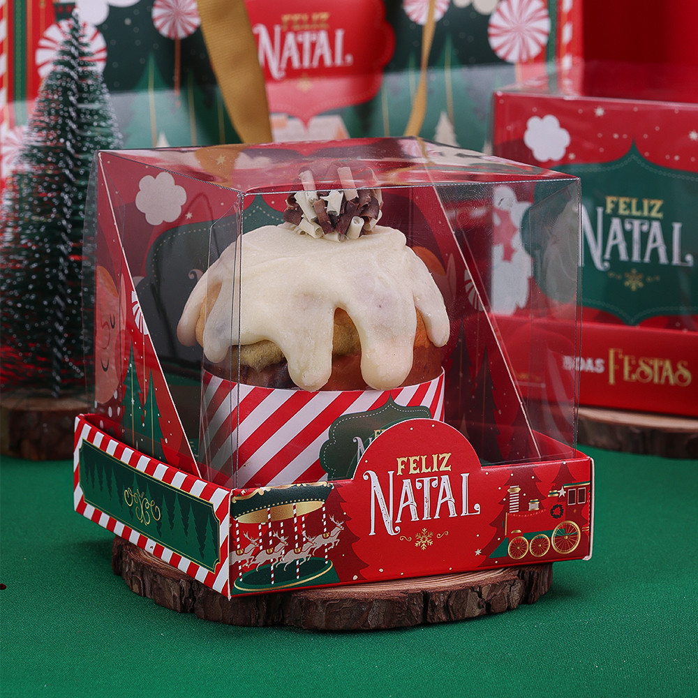 10~50 Caixa para Mini Panetone 100g com Tampa de Acetato (JANGO NATAL 2024)
