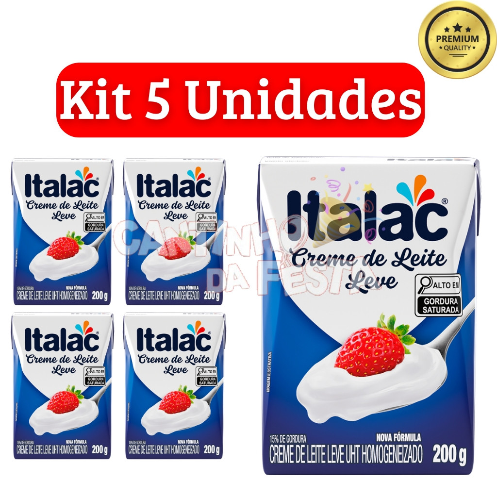 Kit com 5 Cremes de Leite Italac 200g - Cremoso e Versátil, Perfeito para Sobremesas e Receitas