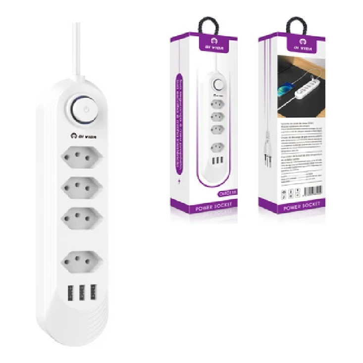 Filtro De Linha 4 Tomadas 3 Usb Régua Bivolt Cabo 2 Metros
