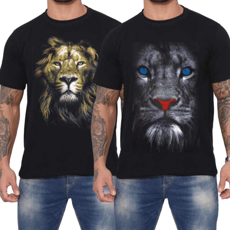 Kit 2 peças - T-Shirt - Leão Yeshua, Rei dos Reis - Blusa Masculina - Camiseta - 100% Algodão