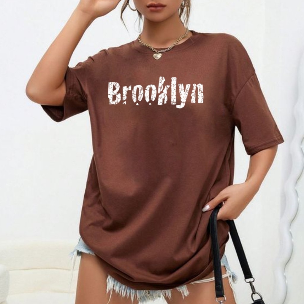 Camisa Camiseta feminina t-shirt "Brooklyn Escrito desgastado" Premium Premium