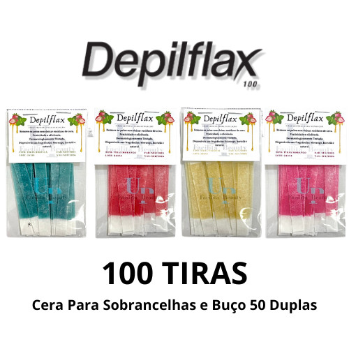 100 Tiras de Cera Depilflax 50 Duplas para Sobrancelhas e Buço - Depilação Rápida e Precis...