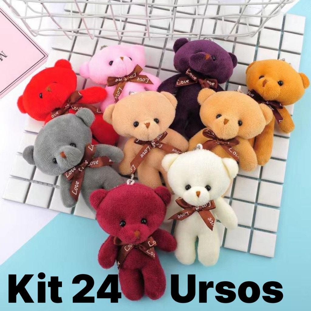 24 Unidades Mini Ursinho Teddy com 10 cm Chaveiros de Pelúcia e Lembrancinhas com Pingente em Oferta na Shopee
