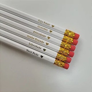 Lápis HB branco frases em Oferta na Shopee