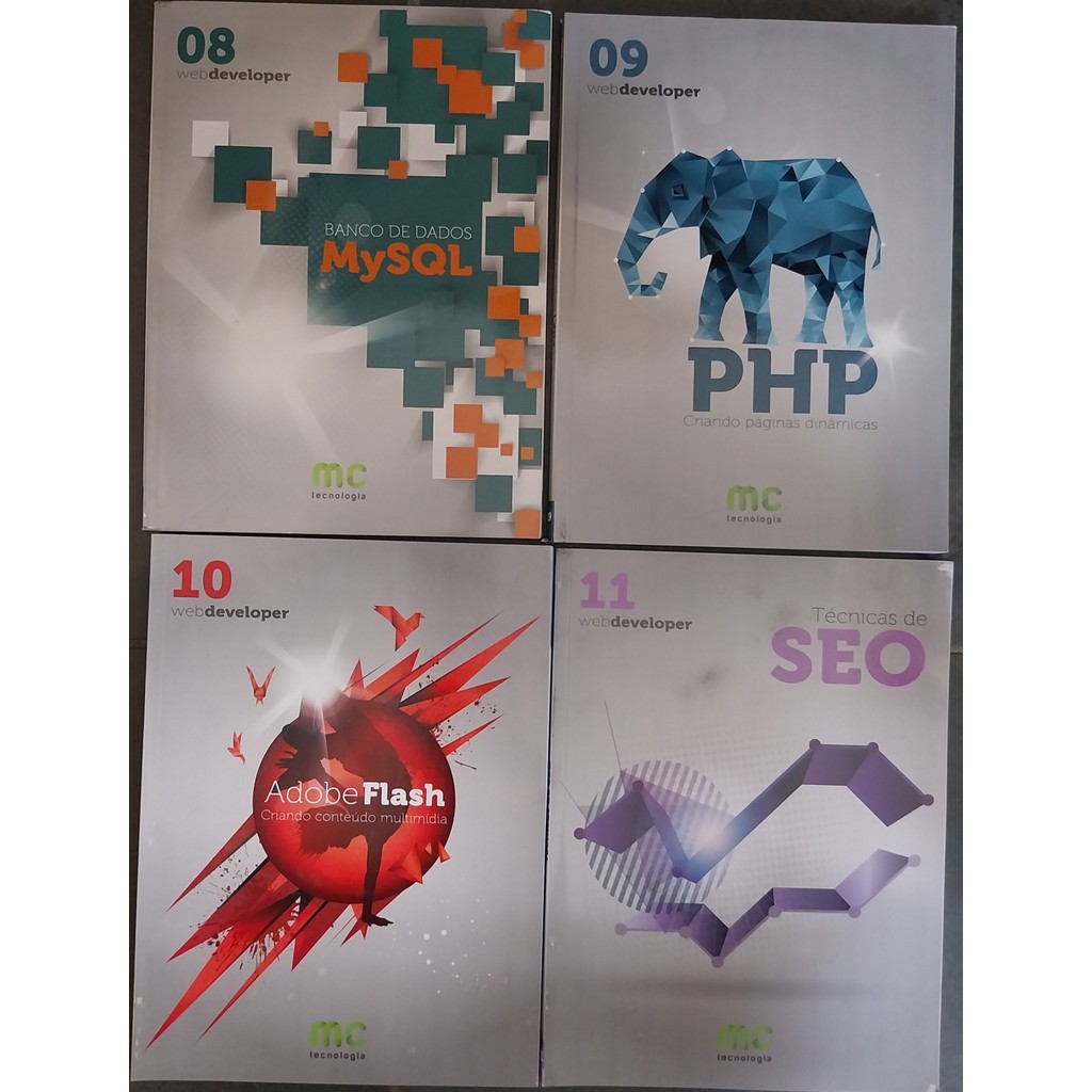 LIVRO,KIT(4),WEB DEVELOPER,1. BANCO DE DADOS MYSQUL,VOL.8, 2. PHP, VOL. 9, 3. ADOBEFLASH,VOL.10, 4.TÉCNICAS DE SEO,VOL11