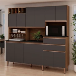 Cozinha Compacta Malbec Prime 12 Portas 2 Gavetas 100% Mdf ébano/Grafite Belga - Genialflex