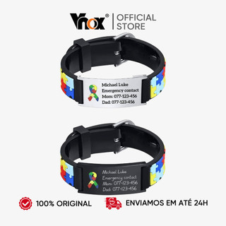 Vnox Pulseira Personalizada para Autismo, Adultos e Crianças, Aço Inoxidável com Nome e Informações Médicas Gravadas