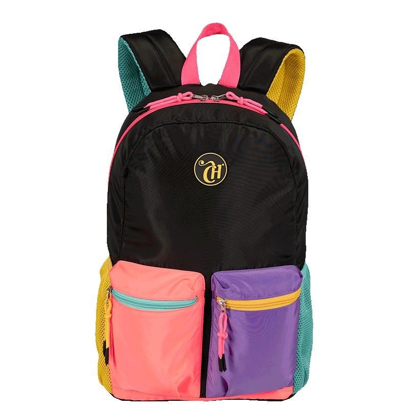Mochila Grande Capricho Contrast - Preto e Rosa
