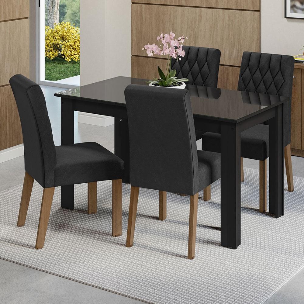 Conjunto Sala de Jantar Mesa Tampo de Vidro 4 Cadeiras Celina Madesa - Home & Living