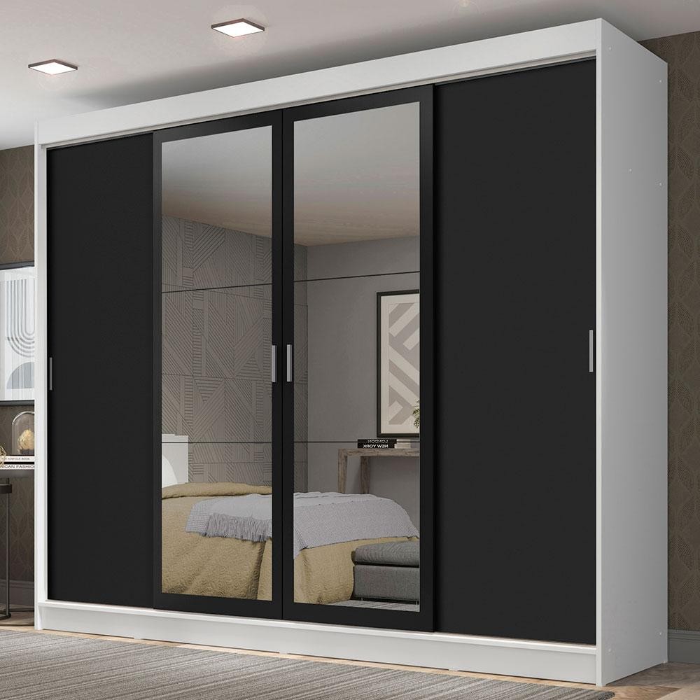 Guarda-Roupa Casal Madesa Austin 4 Portas de Correr com Espelhos 3 Gavetas B em Oferta na Shopee