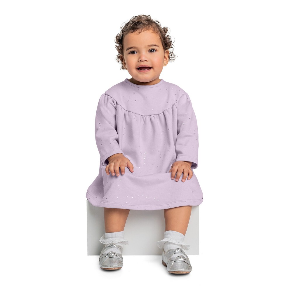 Vestido Manga Longa com Glitter para Bebê Menina Quimby