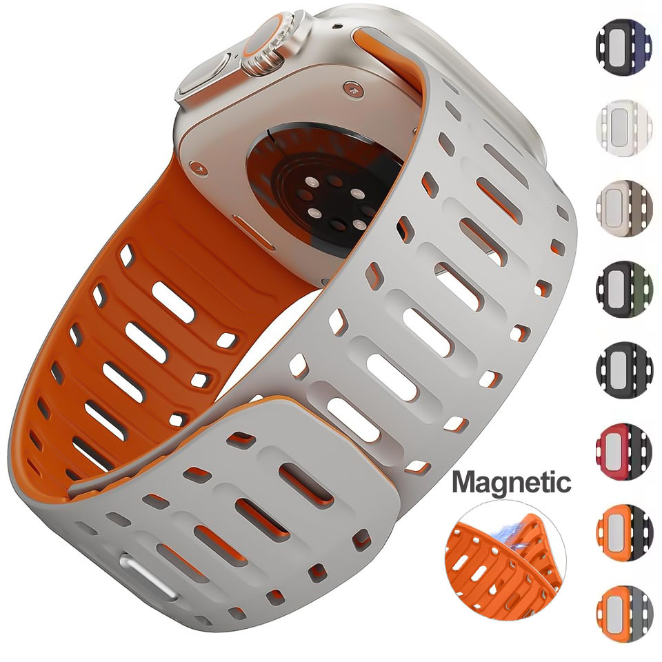 Pulseira Magnética De Silicone Para Apple Watch Ultra 3 2 1 49mm 44mm 45mm 46mm 42mm Série 11 10 8 7 6 5 9 Se
