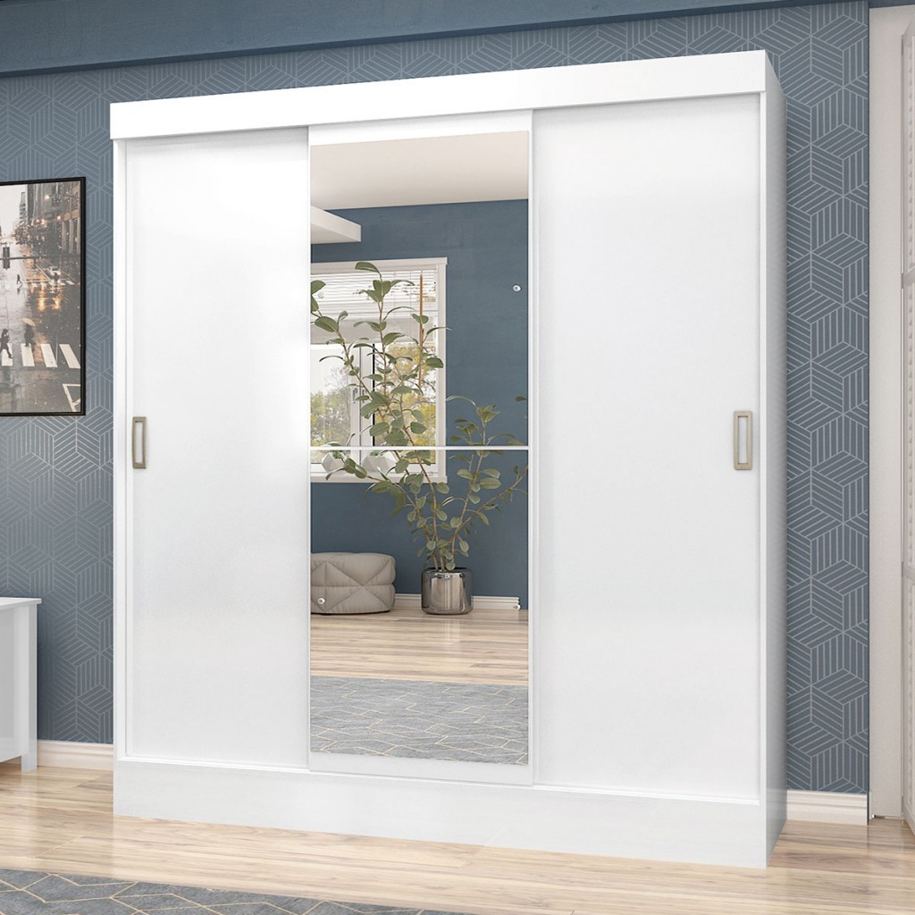 Guarda-Roupa Solteiro San Marino 3 Portas 2 Gavetas com Espelho Flex Branco/ônix - Maxel em Oferta na Shopee