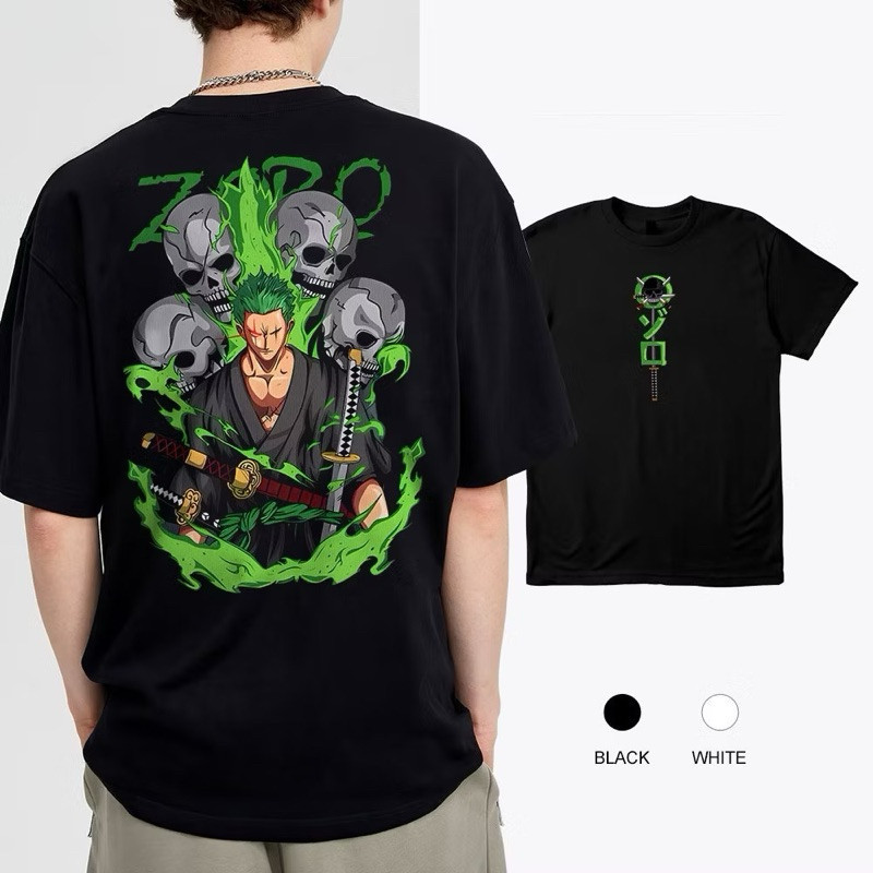 Camiseta Anime One Piece Personagem Zorro Caveiras Camisa Algodão Alta Qualidade