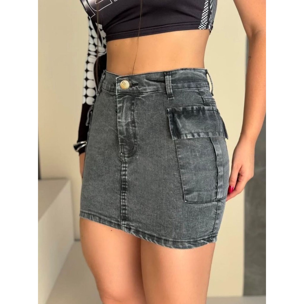 Saia Cargo Juvenil Infantil Jeans Curta Feminina Com Bolso Lateral Lycra Menina Criança em Oferta na Shopee