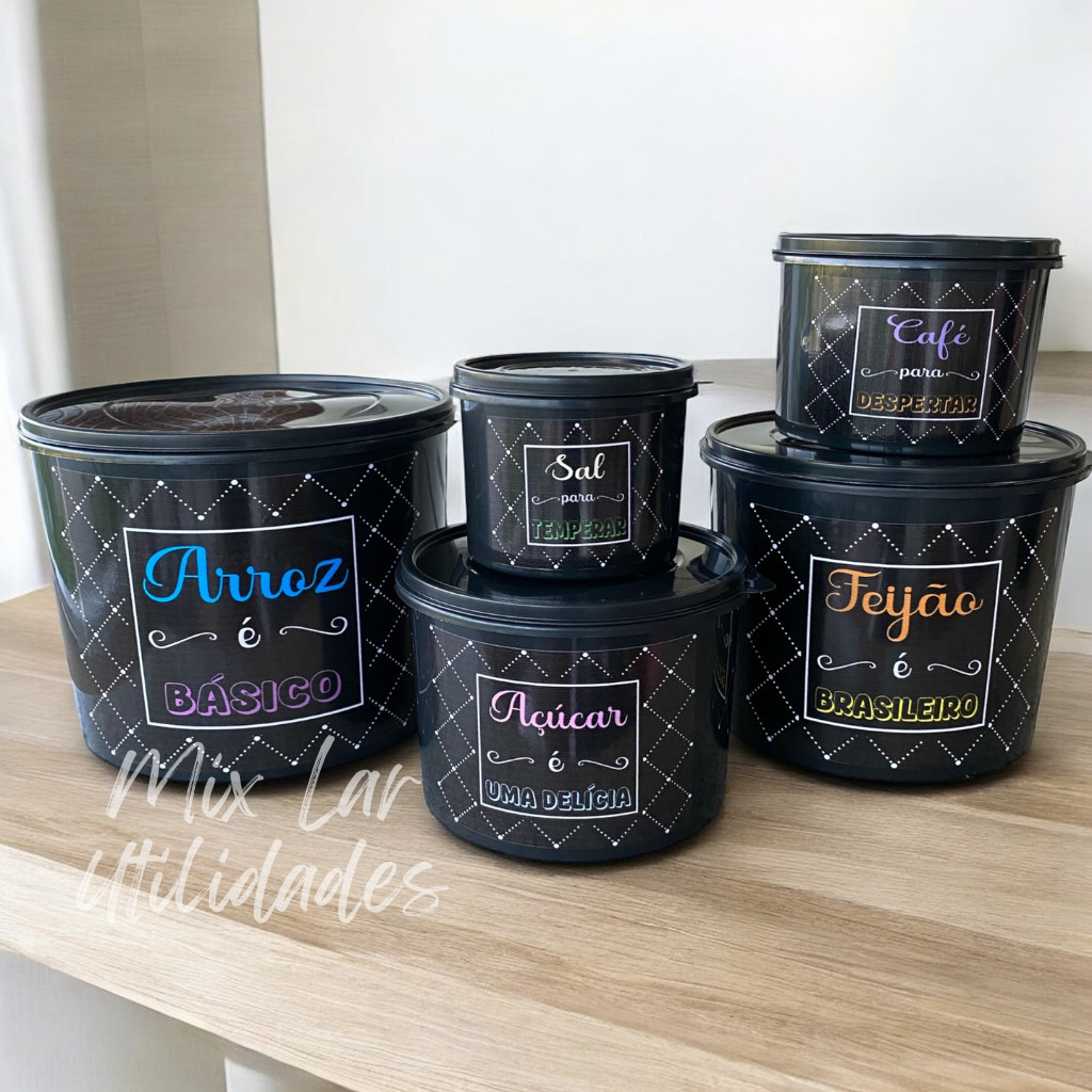 Kit 5 Potes para Mantimentos com Vedação para Cozinha Organizada