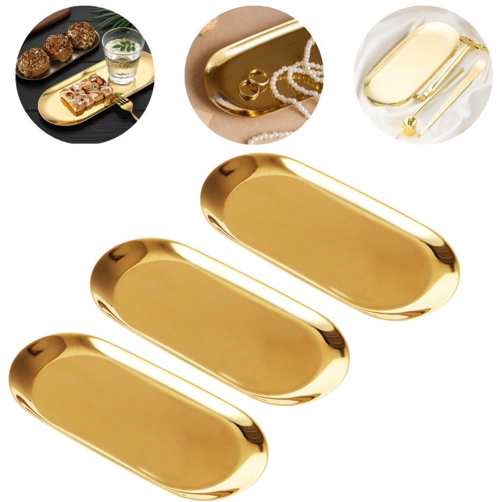 Bandeja Aco Inoxidavel Luxo Decorativa para Jóias Alimentos Dourado em Oferta na Shopee